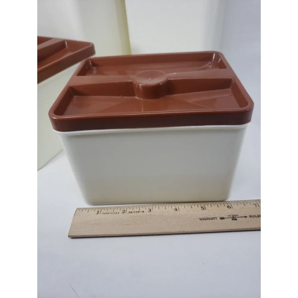 Poly Flex Republic Canister Set Vintage MCM Four Piece Brown 4 Lids Model 239